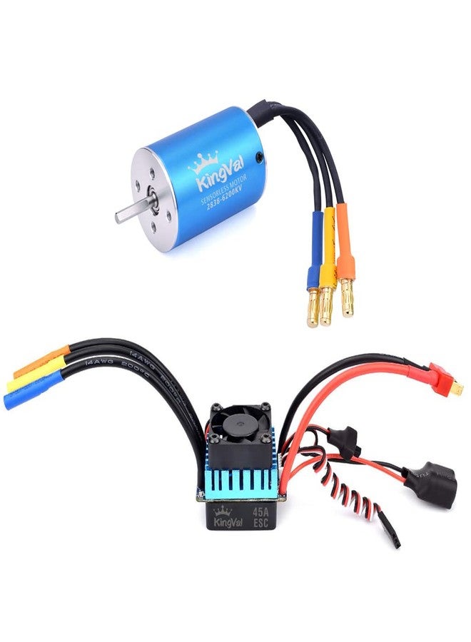 KingVal Replacement 2838 6200KV Sensorless Brushless Motor Shaft 3.175mm with 45A Brushless ESC Combo Compatible with 1/14 1/16 RC Car - Image 1
